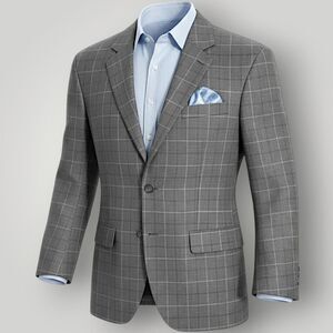 JOS A BANK Mens Blazer Sport Coat Two Button Suit Jacket 46R Gray Wool Plaid